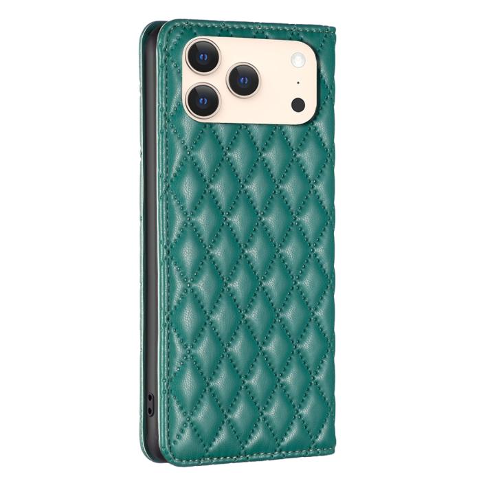 Bild 3, BINFEN BINFEN iPhone 17 Pro Fodral Flip Diamond Läder Grön - Teknikhallen.se