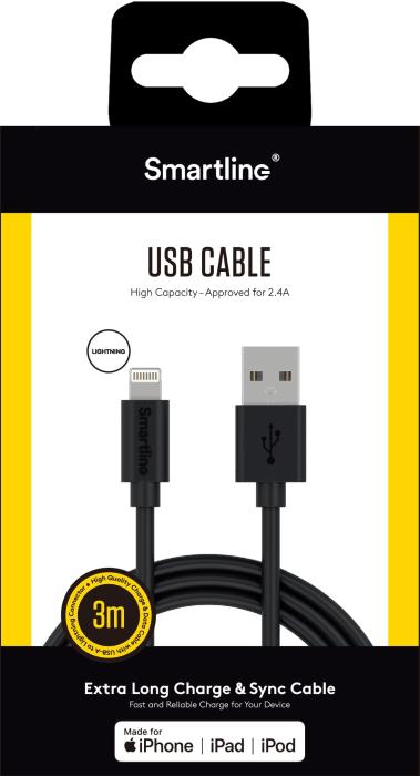Bild 7, Smartline Smartline 3m Lightning MFi Laddningskabel Svart - Teknikhallen.se