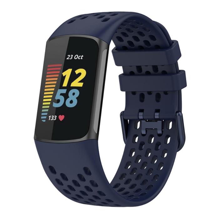 Bild 3,  Fitbit Charge 6 / 5 Armband Silikon Ihåligt Mörk Blå - Teknikhallen.se