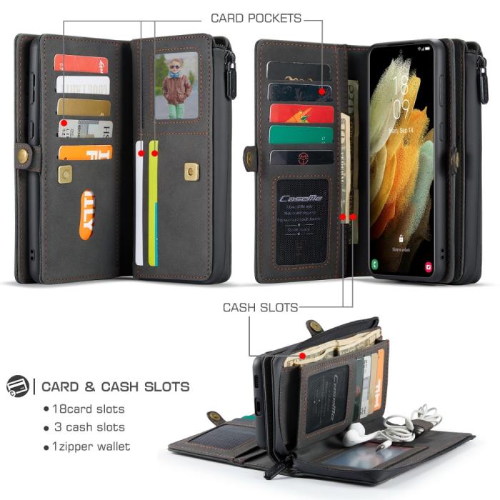 Bild 2, CASEME Samsung Galaxy S21 - CASEME 2-i-1 Multifunktionellt Läder Fodral - Svart - Teknikhallen.se