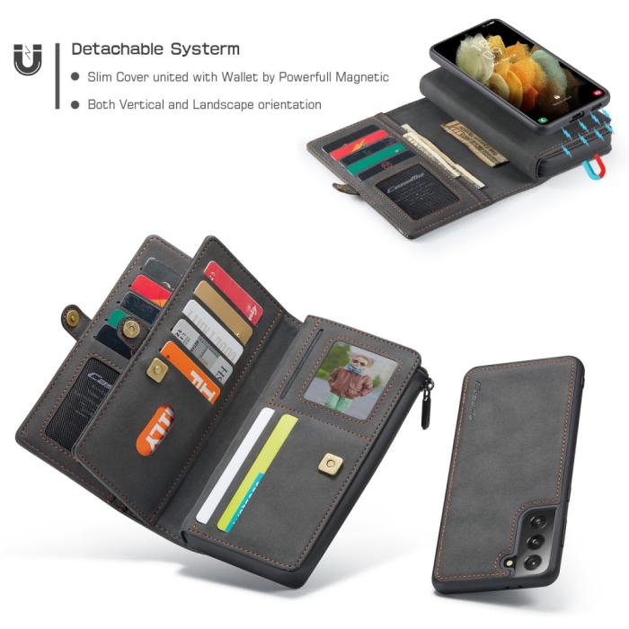 Bild 5, CASEME Samsung Galaxy S21 - CASEME 2-i-1 Multifunktionellt Läder Fodral - Svart - Teknikhallen.se
