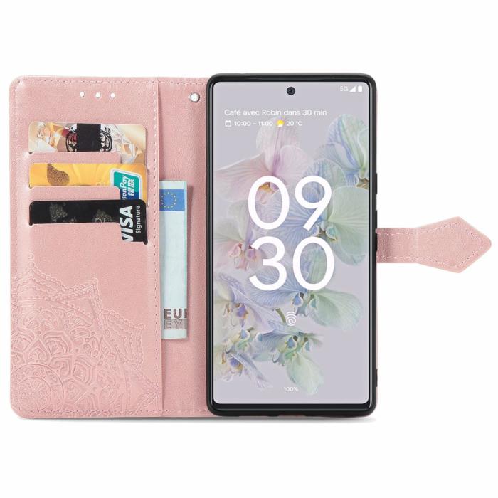 Bild 4,  Google Pixel 6A Fodral Mandala Läder Roséguld - Teknikhallen.se