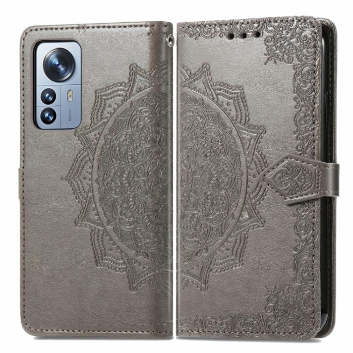 Bild 2,  Xiaomi 12 Pro Fodral Mandala Läder Grå - Teknikhallen.se
