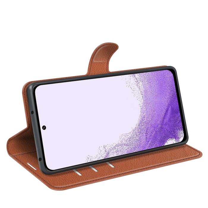 Bild 3,  Samsung Galaxy S23 Fodral Litchi Läder Brun - Teknikhallen.se