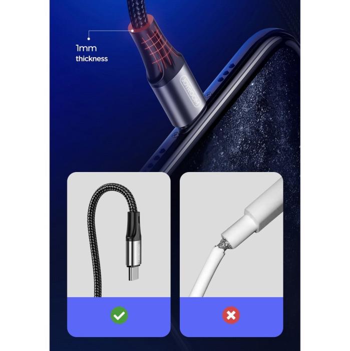 Bild 3, JOYROOM Joyroom 1m 3A USB-C Snabbladdning Nylon Kabel - Svart - Teknikhallen.se