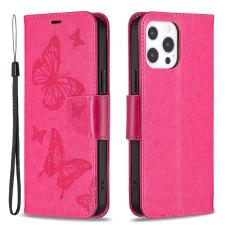  iPhone 13 Pro - Butterfly L&auml;der Fodral - Rosa - Teknikhallen.se