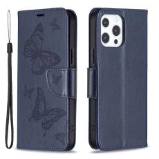  iPhone 13 Pro - Butterfly L&auml;der Fodral - M&ouml;rk Bl&aring; - Teknikhallen.se