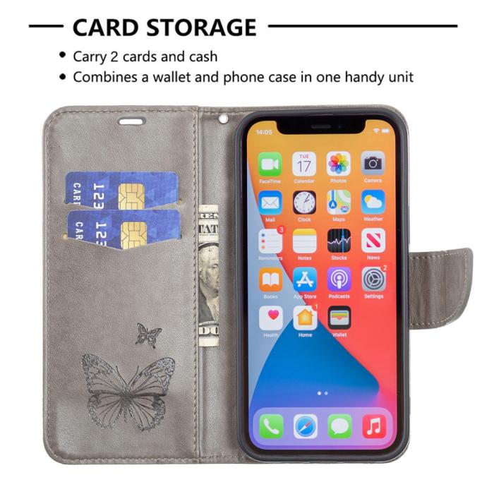 Bild 5,  iPhone 13 Pro - Butterfly Läder Fodral - Grå - Teknikhallen.se