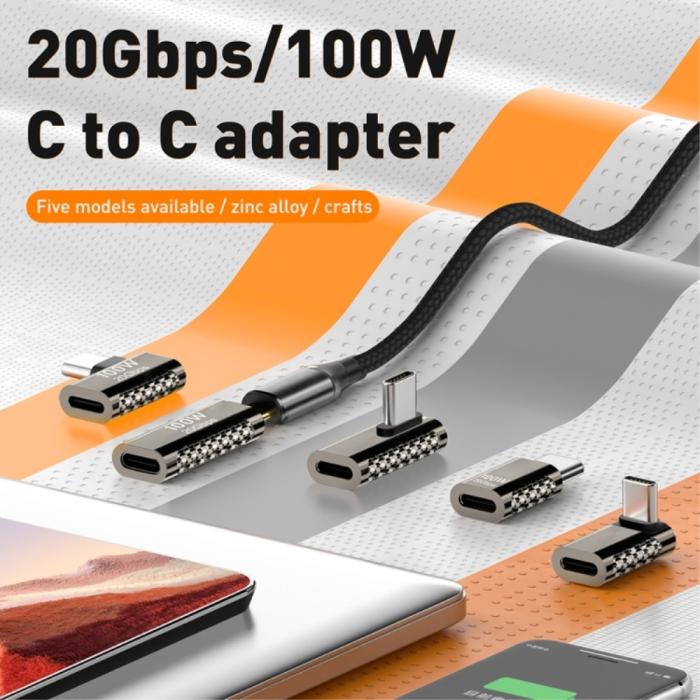 Bild 2,  100W USB-C Hane - USB-C Hona Adapter Elbow USB 4.0 Silver - Teknikhallen.se