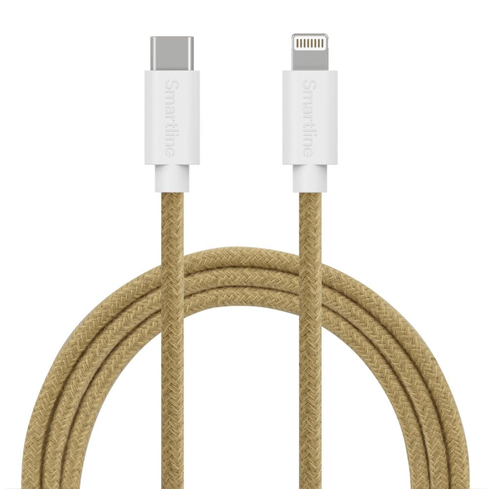 Smartline Smartline 2m USB-C - Lightning MFi Fuzzy Laddningskabel Sand - Teknikhallen.se