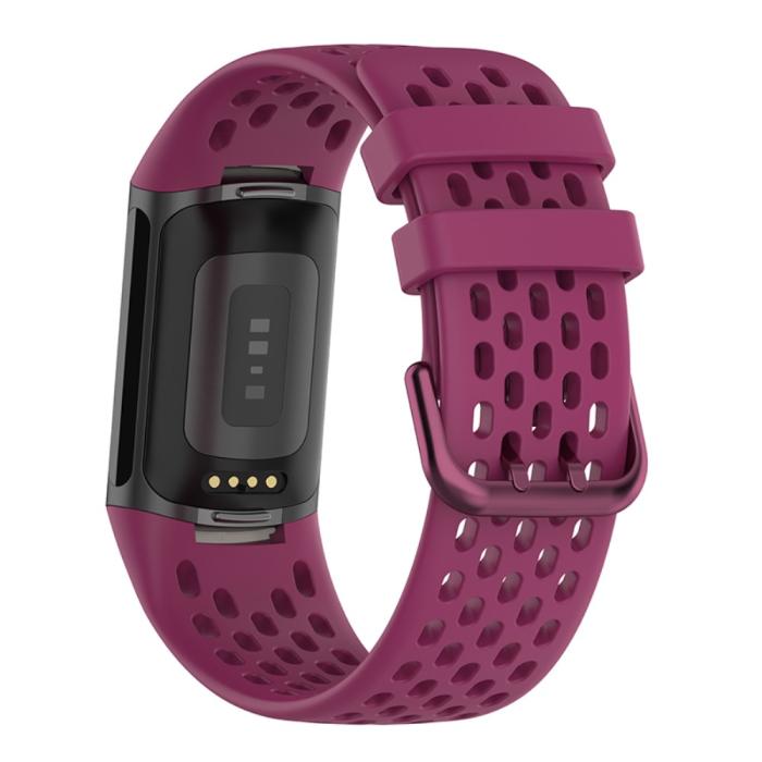 Bild 2,  Fitbit Charge 6 / 5 Armband Silikon Ihåligt Vinröd - Teknikhallen.se