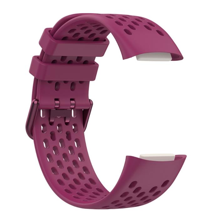 Bild 4,  Fitbit Charge 6 / 5 Armband Silikon Ihåligt Vinröd - Teknikhallen.se