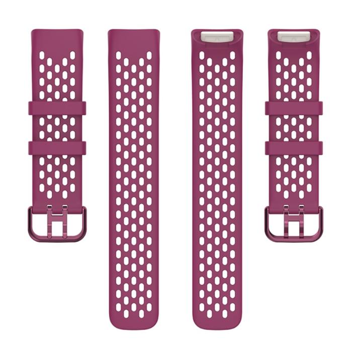 Bild 5,  Fitbit Charge 6 / 5 Armband Silikon Ihåligt Vinröd - Teknikhallen.se