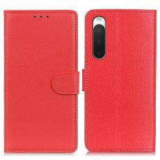  Sony Xperia 10 V Fodral Litchi L&auml;der R&ouml;d - Teknikhallen.se