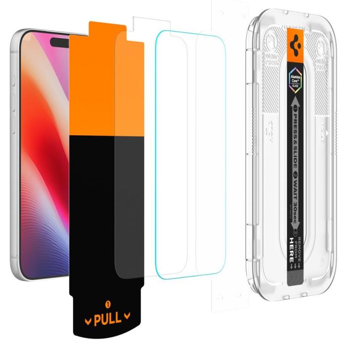 Bild 2, Spigen Spigen iPhone 18 Pro/17/17 Pro/16 Pro 2-PACK Skärmskydd Glas.tR Pro HD 'Ez Fit' - Teknikhallen.se