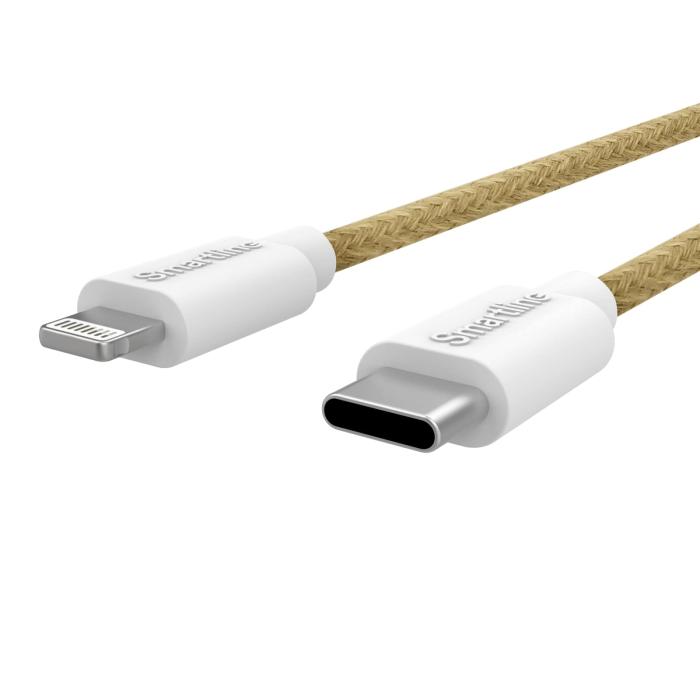 Bild 2, Smartline Smartline 2m USB-C - Lightning MFi Fuzzy Laddningskabel Sand - Teknikhallen.se