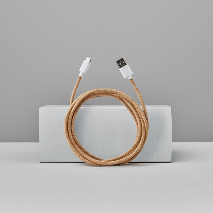 Bild 4, Smartline Smartline 2m 3A USB-C Fuzzy Laddningskabel Sand - Teknikhallen.se