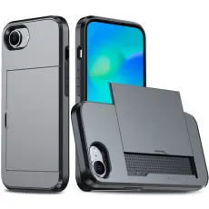  iPhone 17e / 16e Skal Hybrid Med Kortfack Gr&aring; - Teknikhallen.se