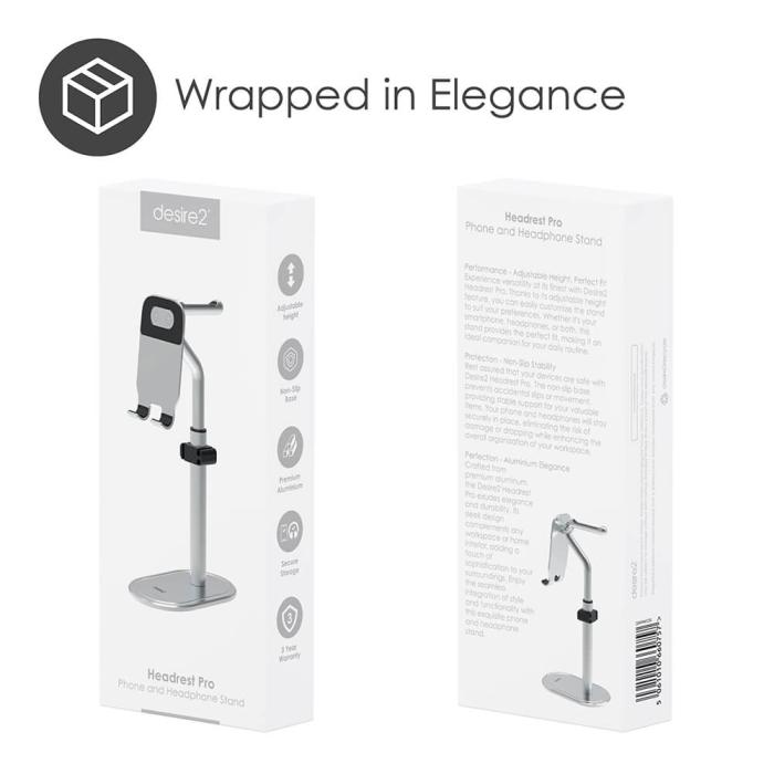 Bild 6, DESIRE2 DESIRE2 Headrest Pro Stand For headphone and phone silver - Teknikhallen.se