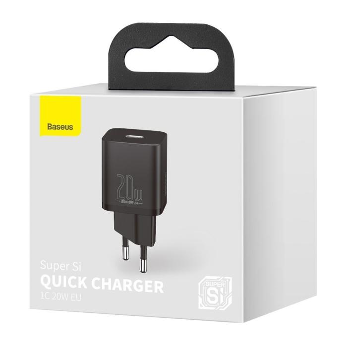 Bild 5, BASEUS Baseus Super Si 20W PD USB-C Snabbladdare - Svart - Teknikhallen.se