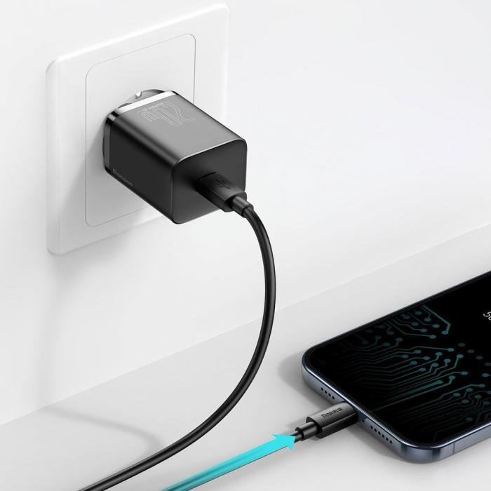 Bild 2, BASEUS Baseus Super Si 20W PD Snabbladdare Inkl. Kabel - Svart - Teknikhallen.se