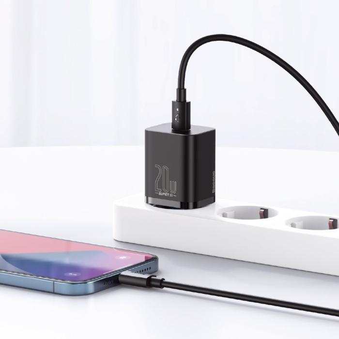 Bild 4, BASEUS Baseus Super Si 20W PD Snabbladdare Inkl. Kabel - Svart - Teknikhallen.se
