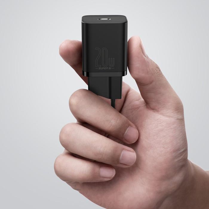 Bild 5, BASEUS Baseus Super Si 20W PD Snabbladdare Inkl. Kabel - Svart - Teknikhallen.se