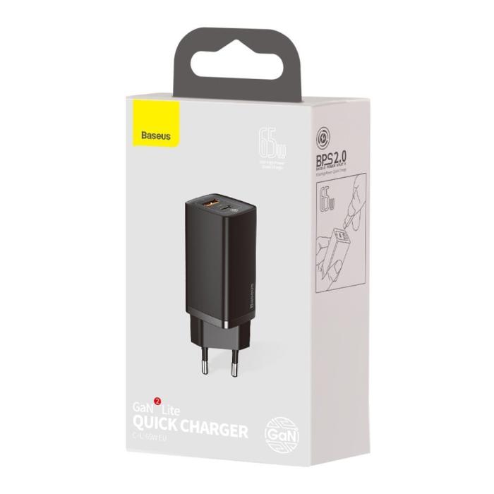 Bild 5, BASEUS Baseus GaN2 65W PD QC USB-C / USB-A Snabbladdare - Svart - Teknikhallen.se