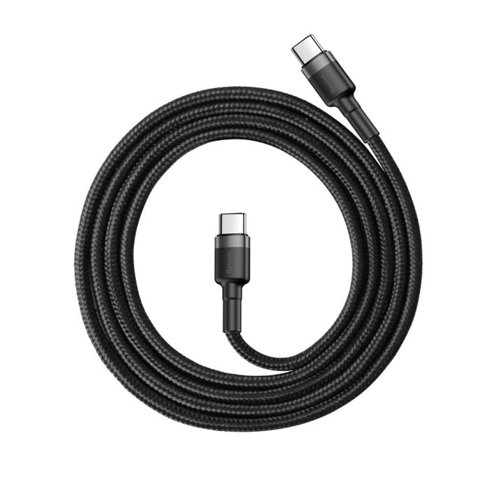 Bild 2, BASEUS Baseus Cafule 1m 60W PD QC USB-C - USB-C Nylon Kabel - Svart/Grå - Teknikhallen.se