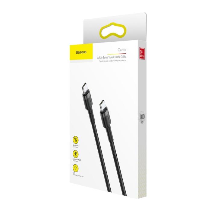 Bild 5, BASEUS Baseus Cafule 1m 60W PD QC USB-C - USB-C Nylon Kabel - Svart/Grå - Teknikhallen.se