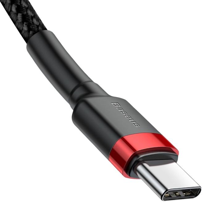 Bild 4, BASEUS Baseus Cafule 2m 60W PD QC USB-C - USB-C Nylon Kabel - Svart/Röd - Teknikhallen.se
