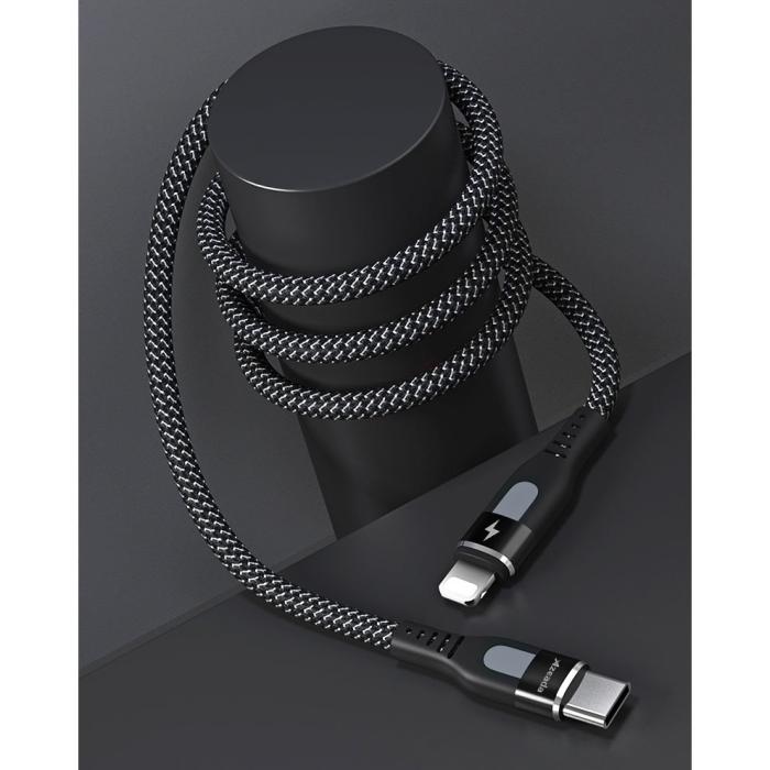 Bild 3, Proda Proda 20W 1m PD QC USB-C - Lightning Nylon Kabel - Svart - Teknikhallen.se