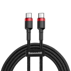 BASEUS Baseus Cafule 2m 60W PD QC USB-C - USB-C Nylon Kabel - Svart/R&ouml;d - Teknikhallen.se
