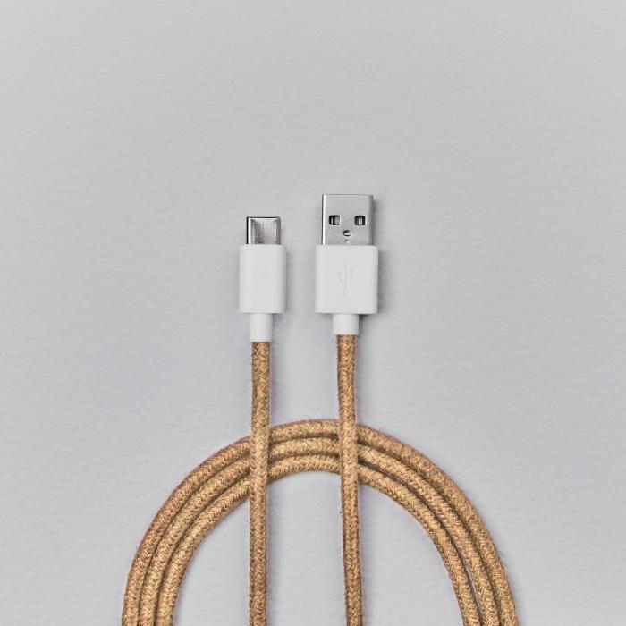 Bild 5, Smartline Smartline 2m 3A USB-C Fuzzy Laddningskabel Sand - Teknikhallen.se
