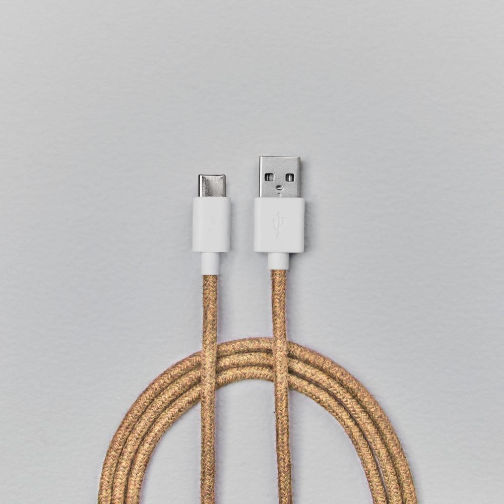 Smartline Smartline 2m 3A USB-C Fuzzy Laddningskabel Sand - Teknikhallen.se