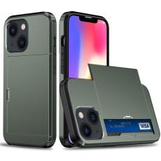  iPhone 14 Skal Hybrid Med Kortfack M&ouml;rk Gr&ouml;n - Teknikhallen.se
