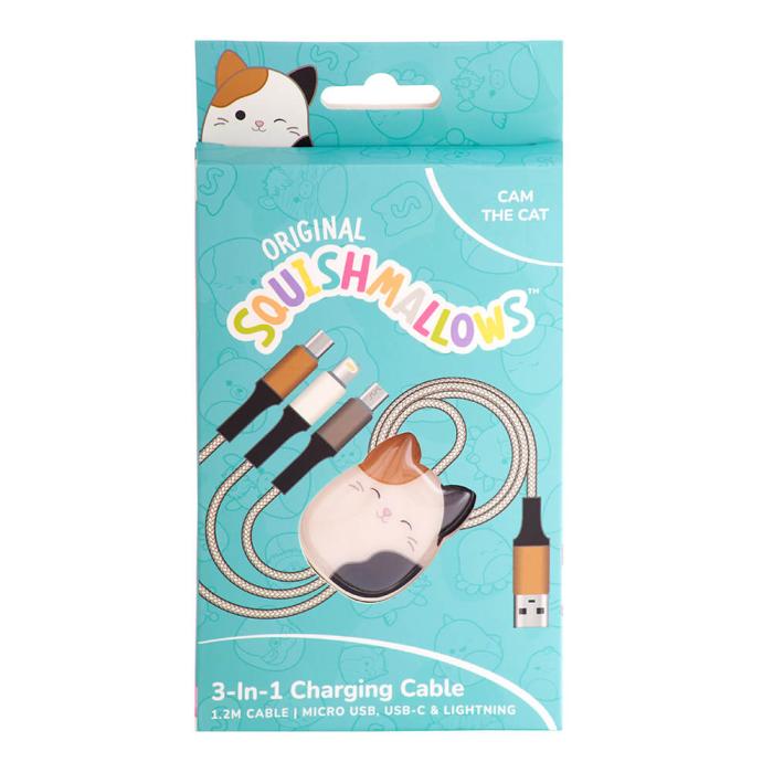 Bild 6, Squishmallows Squishmallows Laddningskabel 1,2m 3in1 USB-C/Micro/Lightning Cam - Teknikhallen.se