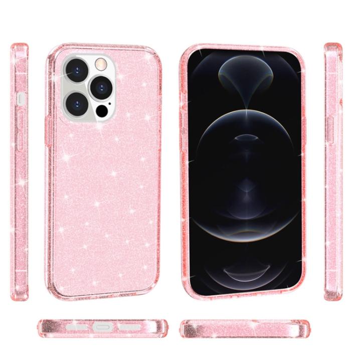 Bild 3,  iPhone 14 Pro Max Skal Shockproof Glitter TPU Rosa - Teknikhallen.se