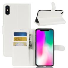  iPhone XR - Litchi Pl&aring;nboksfodral - Vit - Teknikhallen.se