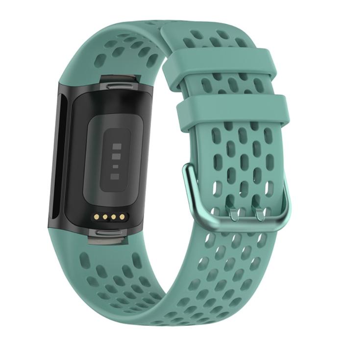 Bild 2,  Fitbit Charge 6 / 5 Armband Silikon Ihåligt Svartaktig Grön - Teknikhallen.se