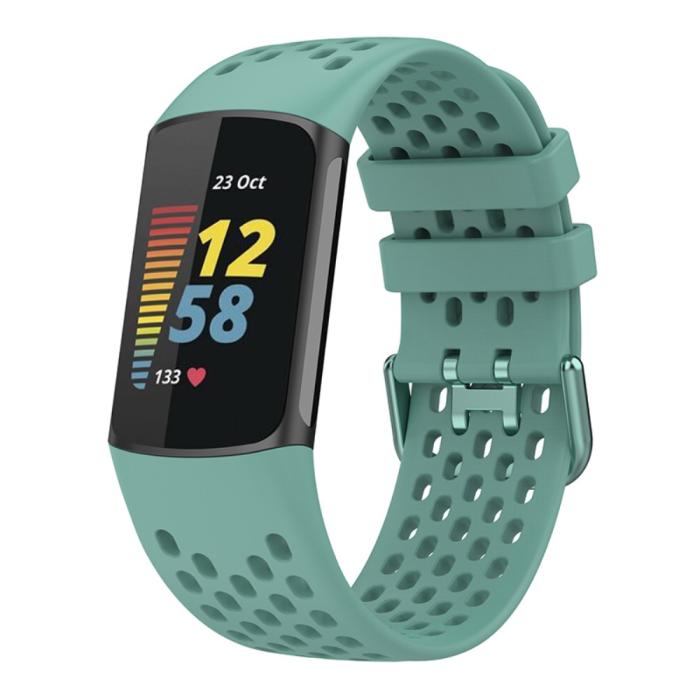 Bild 3,  Fitbit Charge 6 / 5 Armband Silikon Ihåligt Svartaktig Grön - Teknikhallen.se