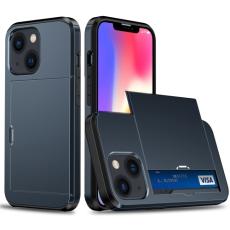 iPhone 14 Skal Hybrid Med Kortfack M&ouml;rk Bl&aring; - Teknikhallen.se