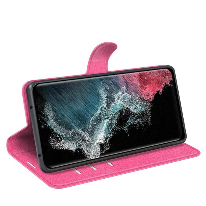 Bild 3,  Samsung Galaxy S23 Ultra Fodral Litchi Läder Rosa - Teknikhallen.se