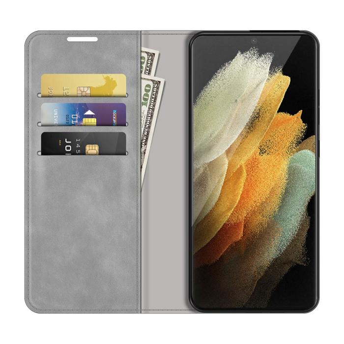 Bild 4,  Samsung Galaxy S22 Ultra Fodral Flip Läder Grå - Teknikhallen.se
