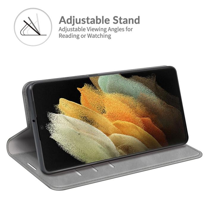 Bild 5,  Samsung Galaxy S22 Ultra Fodral Flip Läder Grå - Teknikhallen.se