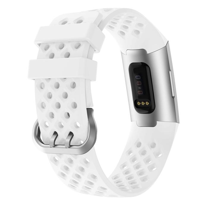 Bild 2,  Silikon Armband Ihåligt Fitbit Charge 3 / 4 Vit - Teknikhallen.se