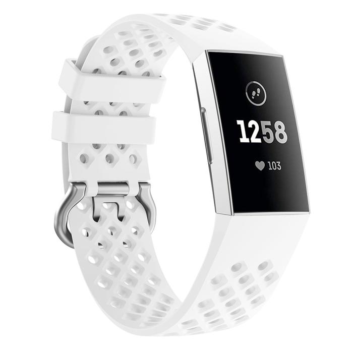Bild 4,  Silikon Armband Ihåligt Fitbit Charge 3 / 4 Vit - Teknikhallen.se