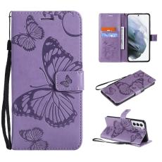  Samsung Galaxy S21 - Butterfly L&auml;der Fodral - Lila - Teknikhallen.se