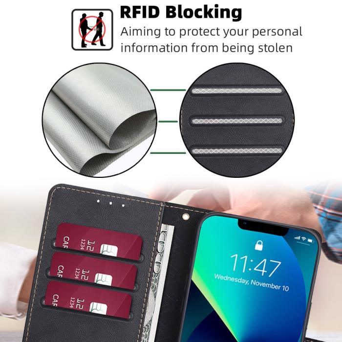Bild 5,  iPhone 15 Fodral RFID Läder Svart - Teknikhallen.se