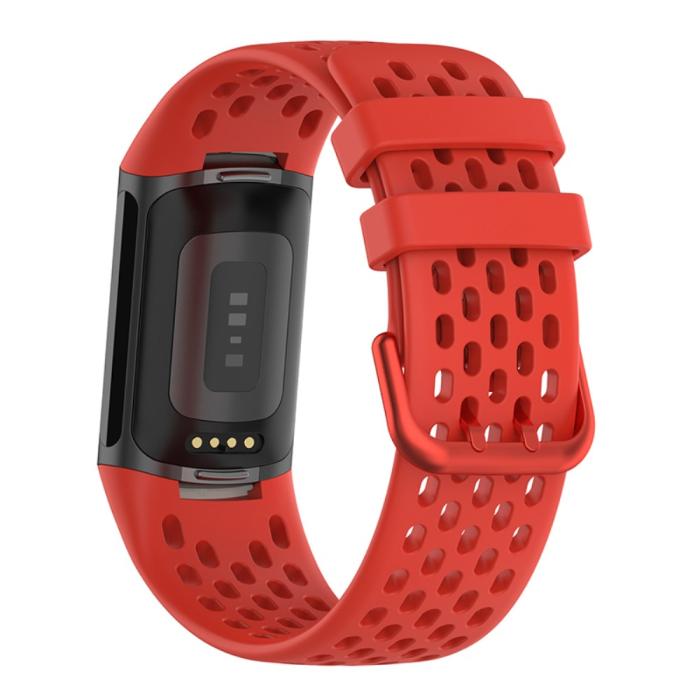 Bild 2,  Fitbit Charge 6 / 5 Armband Silikon Ihåligt Röd - Teknikhallen.se